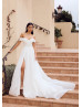 Off Shoulder White Organza High Split Classic Wedding Dress